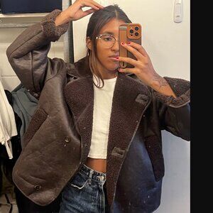Faux leather sherpa jacket